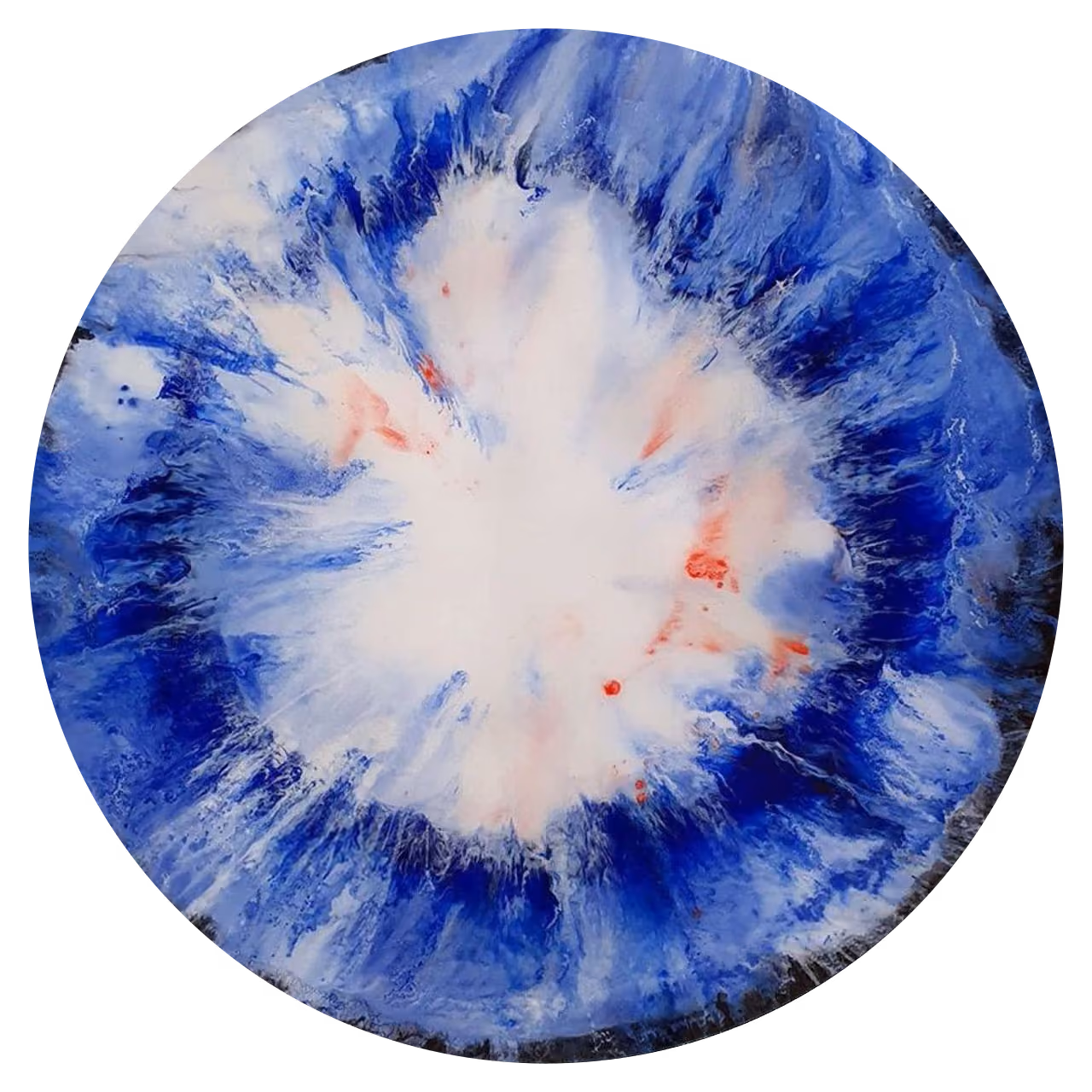 Composition 48 (2019), toile ronde de 100 cm, acrylique sur toile, résine