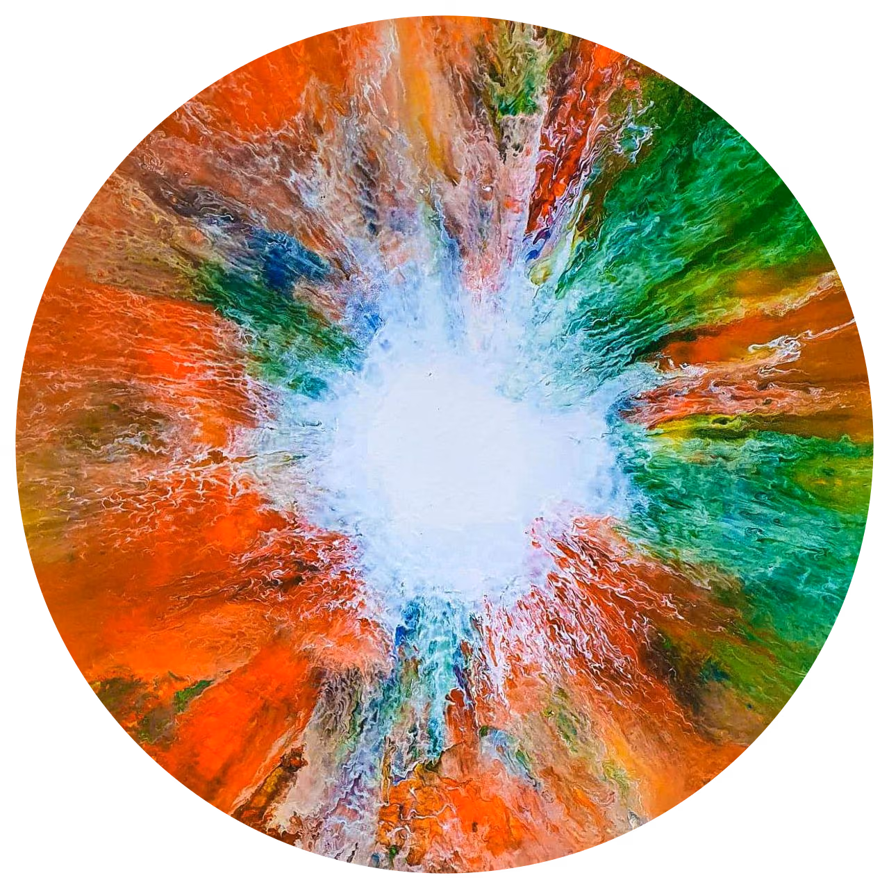 Composition 62 (2022), toile ronde de 70 cm, acrylique sur toile