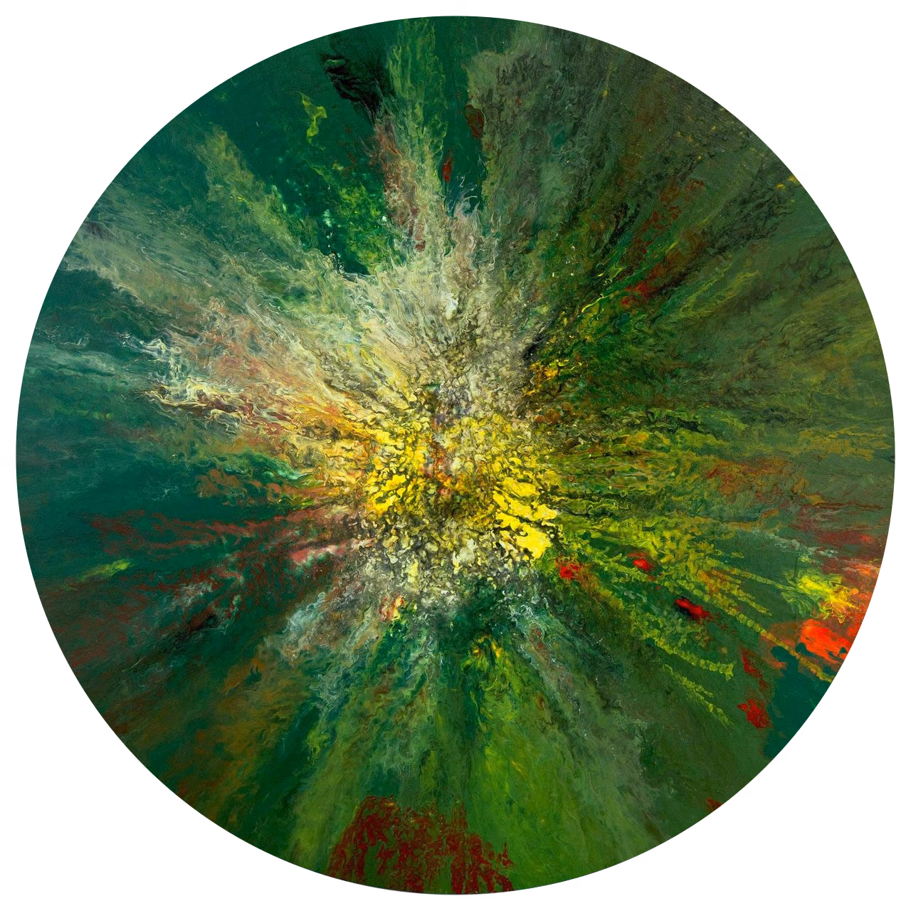 Composition 65 (2023), toile ronde de 80 cm, acrylique sur toile