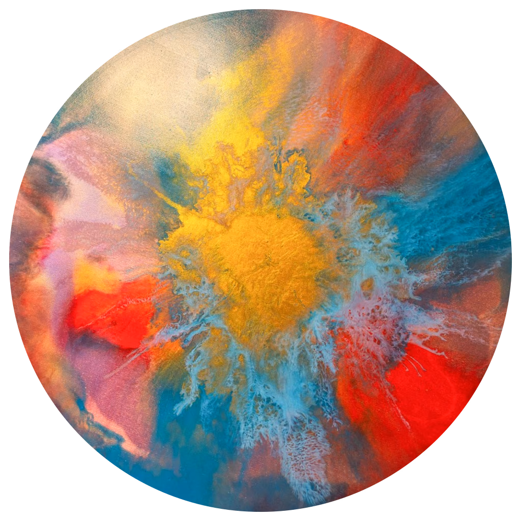 Composition 80 (2024), toile ronde de 100 cm, acrylique sur toile, pigments