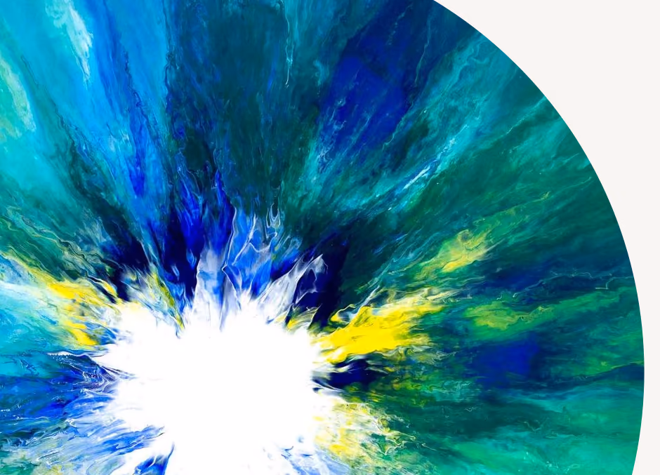 Détail de Composition 57 : éclat blanc, bleu et jaune jusqu’au bord de la toile